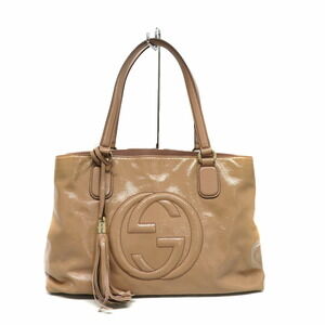 Gucci Soho Tote Bag Interlocking GG Beige Vernis Patent Leather
